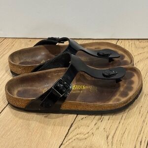 Birkenstock Gizeh Black Patent Thong Sandals Size 38 EU Women's Casual Shoes